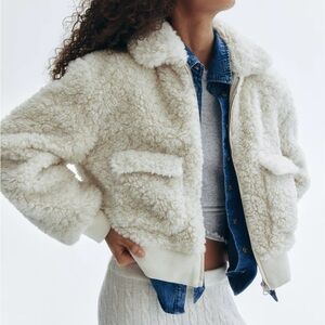 NWT H&M fluffy jacket coat faux fur teddy light beige